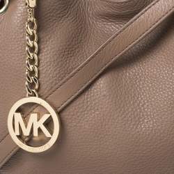 Pre Owned Michael Michael Kors Dark Beige Leather Jet Set Chain Hobo