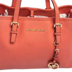 مملوكة مسبقًا MICHAEL Michael Kors Coral Saffiano Leather Medium Jet Set East West Tote 