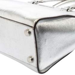 Pre Owned MICHAEL Michael Kors Metallic Silver Leather Medium Selma Satchel