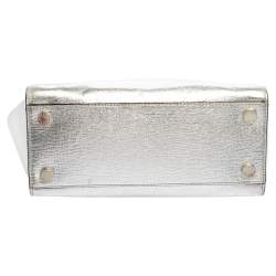 Pre Owned MICHAEL Michael Kors Metallic Silver Leather Medium Selma Satchel