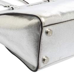 Pre Owned MICHAEL Michael Kors Metallic Silver Leather Medium Selma Satchel