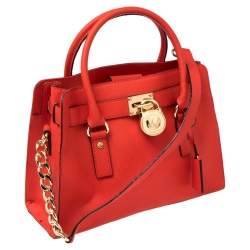 Pre Owned MICHAEL Michael Kors Red Leather Medium Hamilton East West Tote