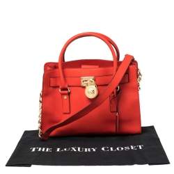 Pre Owned MICHAEL Michael Kors Red Leather Medium Hamilton East West Tote