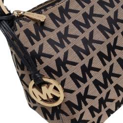 Pre Owned MICHAEL Michael Kors Beige/Black Signature Canvas and Leather Baguette