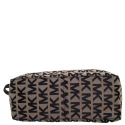 Pre Owned MICHAEL Michael Kors Beige/Black Signature Canvas and Leather Baguette