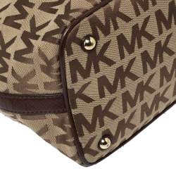 Pre Owned حقيبة يد مايكل مايكل كورس جت ست جلد وكانفاس شعار بني/ بيج