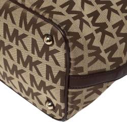 Pre Owned حقيبة يد مايكل مايكل كورس جت ست جلد وكانفاس شعار بني/ بيج