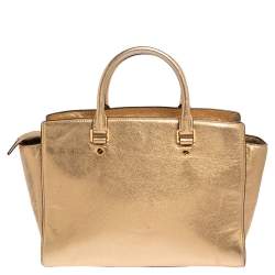 Pre Owned حقيبة ساتشل مايكل مايكل كورس سيلما جلد ذهبي ميتاليك كبيرة