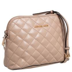 Pre Owned MICHAEL Michael Kors Beige Quilted Leather Large Cindy Dome CrossBody Bag