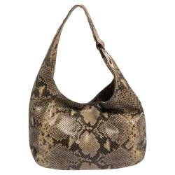 Pre Owned Michael Michael Kors Beige/Black Python Effect Leather Fulton Hobo