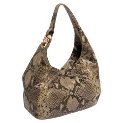Pre Owned Michael Michael Kors Beige/Black Python Effect Leather Fulton Hobo