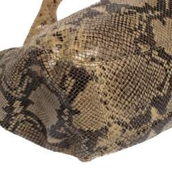 Pre Owned Michael Michael Kors Beige/Black Python Effect Leather Fulton Hobo