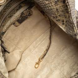 Pre Owned Michael Michael Kors Beige/Black Python Effect Leather Fulton Hobo