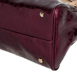 Pre Owned MICHAEL Michael Kors Burgundy Signature Patent Leather Logo Charm Satchel