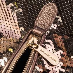Pre Owned MICHAEL Michael Kors Gold Sequins and Leather Medium Grayson Boston Bag