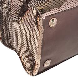 Pre Owned MICHAEL Michael Kors Gold Sequins and Leather Medium Grayson Boston Bag