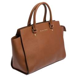 Pre Owned MICHAEL Michael Kors Brown Saffiano Leather Large Selma Tote