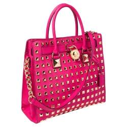 Pre Owned MICHAEL Michael Kors Pink Leather Large Studded Hamilton Tote 