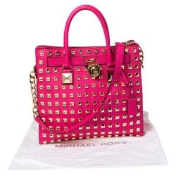 Pre Owned MICHAEL Michael Kors Pink Leather Large Studded Hamilton Tote 