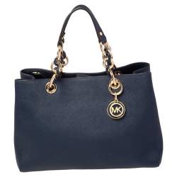 Tory Burch Robinson Embossed Small Tote In Blue Mel