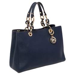 Pre Owned حقيبة يد توتس مايكل مايكل كورس سينثيا جلد أزرق داكن متوسطة