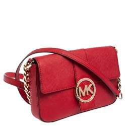 مملوكة مسبقًا MICHAEL Michael Kors Red Leather Logo Flap Crossbody Bag