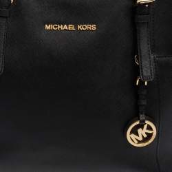 Pre Owned MICHAEL Michael Kors Black Leather Medium Jet Set Top Zip Tote