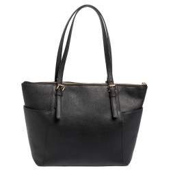 Pre Owned MICHAEL Michael Kors Black Leather Medium Jet Set Top Zip Tote