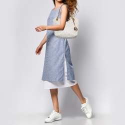 Pre Owned MICHAEL Michael Kors White/Beige Signature Coated Canvas and Leather Lilly Tote