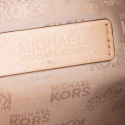 Pre Owned MICHAEL Michael Kors White/Beige Signature Coated Canvas and Leather Lilly Tote