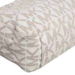 Pre Owned MICHAEL Michael Kors White/Beige Signature Coated Canvas and Leather Lilly Tote