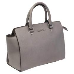 Pre Owned MICHAEL Michael Kors Grey Saffiano Leather Large Selma Tote