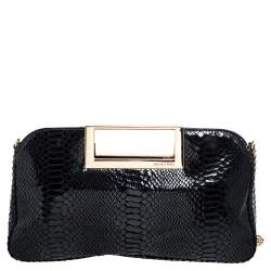 Pre Owned حقيبة كلتش مايكل مايكل كورس بيركلي جلد لامع نقشة الثعبان أسود