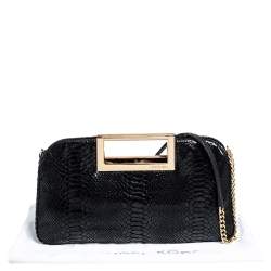 Pre Owned حقيبة كلتش مايكل مايكل كورس بيركلي جلد لامع نقشة الثعبان أسود