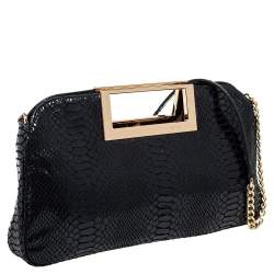 Pre Owned حقيبة كلتش مايكل مايكل كورس بيركلي جلد لامع نقشة الثعبان أسود