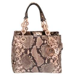 Pre Owned حقيبة ساتشل مايكل مايكل كورس سينثيا جلد نقشة الثعبان بنية صغيرة 
