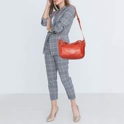 Pre Owned MICHAEL Michael Kors Orange Leather Jet Set Chain Hobo