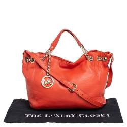 Pre Owned MICHAEL Michael Kors Orange Leather Jet Set Chain Hobo