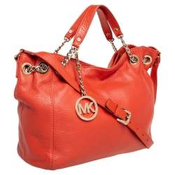 Pre Owned MICHAEL Michael Kors Orange Leather Jet Set Chain Hobo