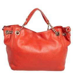 Pre Owned MICHAEL Michael Kors Orange Leather Jet Set Chain Hobo