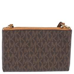 Pre Owned حقيبة كروس مايكل مايكل كورس اديلي جلد وكانفاس مقوى بالشعار بني سحاب مزدوج