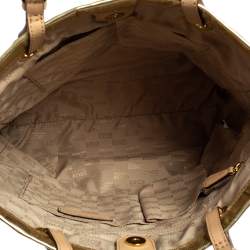 Pre Owned MICHAEL Michael Kors Gold Signature Mirrored Leather North South Tote