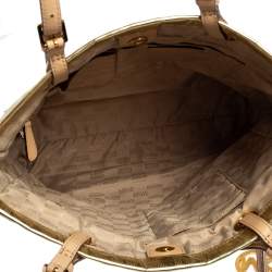 Pre Owned MICHAEL Michael Kors Gold Signature Mirrored Leather North South Tote