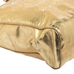 Pre Owned MICHAEL Michael Kors Gold Signature Mirrored Leather North South Tote