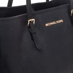 Pre Owned MICHAEL Michael Kors Black Saffiano Leather Medium Jet Set Travel Tote