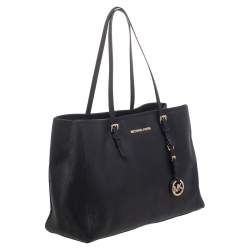 Pre Owned MICHAEL Michael Kors Black Saffiano Leather Medium Jet Set Travel Tote