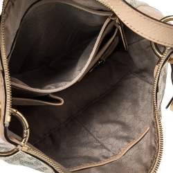 مملوكة مسبقًا حقيبة هوبو مايكل مايكل كورس حيت سيت جلد وكانفاس مقوى بالشعار بيج/أبيض