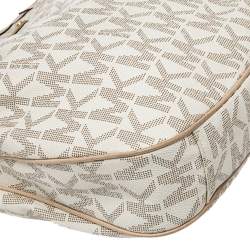 مملوكة مسبقًا حقيبة هوبو مايكل مايكل كورس حيت سيت جلد وكانفاس مقوى بالشعار بيج/أبيض