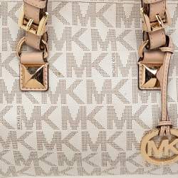 Pre Owned MICHAEL Michael Kors White/Beige Coated Canvas And Leather Grayson Satchel