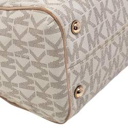 Pre Owned MICHAEL Michael Kors White/Beige Coated Canvas And Leather Grayson Satchel